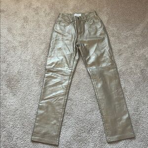 Hugo Buscati Leather High Waist Straight Leg Pants